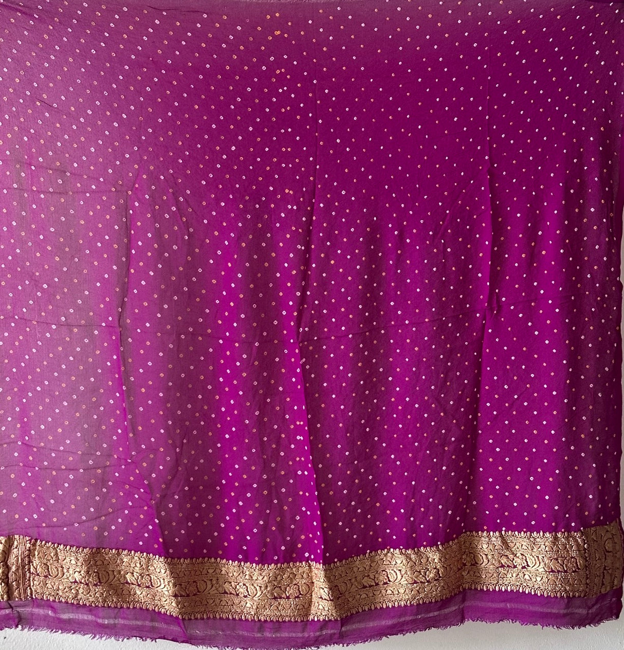 Purple Pure Georgette Bandhani Blouse Fabric with Zari Border