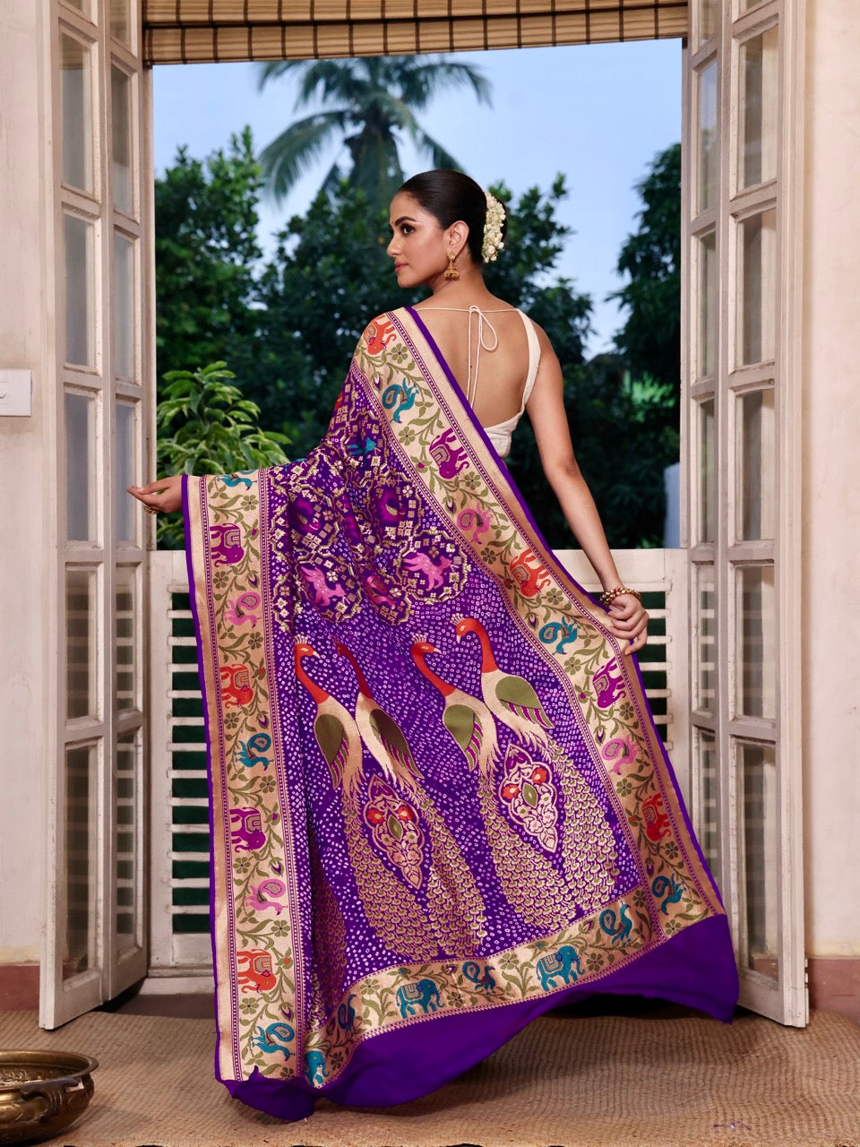 purple-banarasi-georgette-patola-style-bandhani-saree