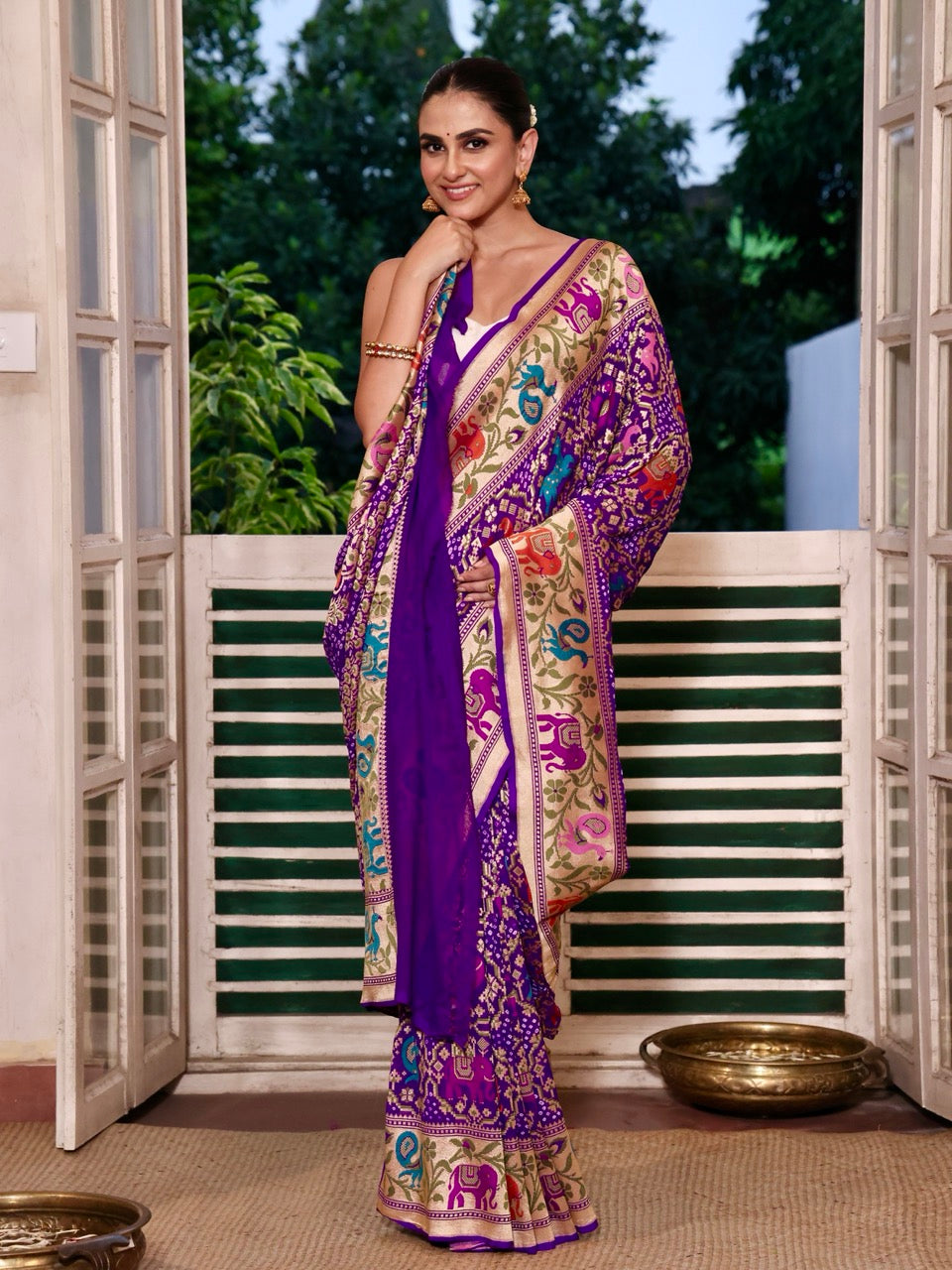 purple-banarasi-georgette-patola-style-bandhani-saree