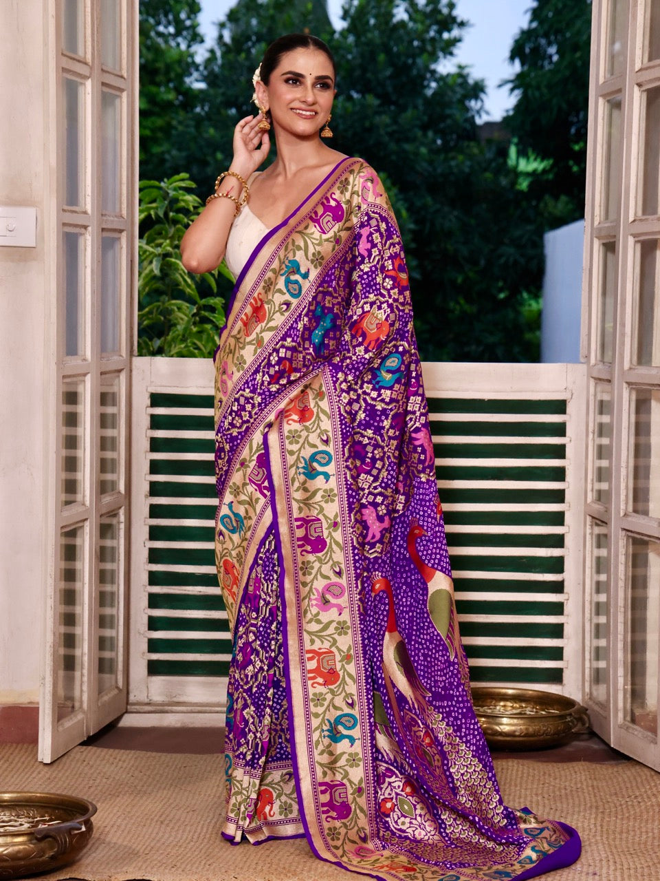 purple-banarasi-georgette-patola-style-bandhani-saree