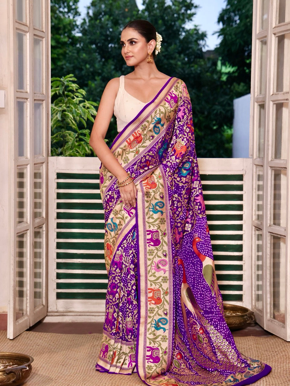 purple-banarasi-georgette-patola-style-bandhani-saree