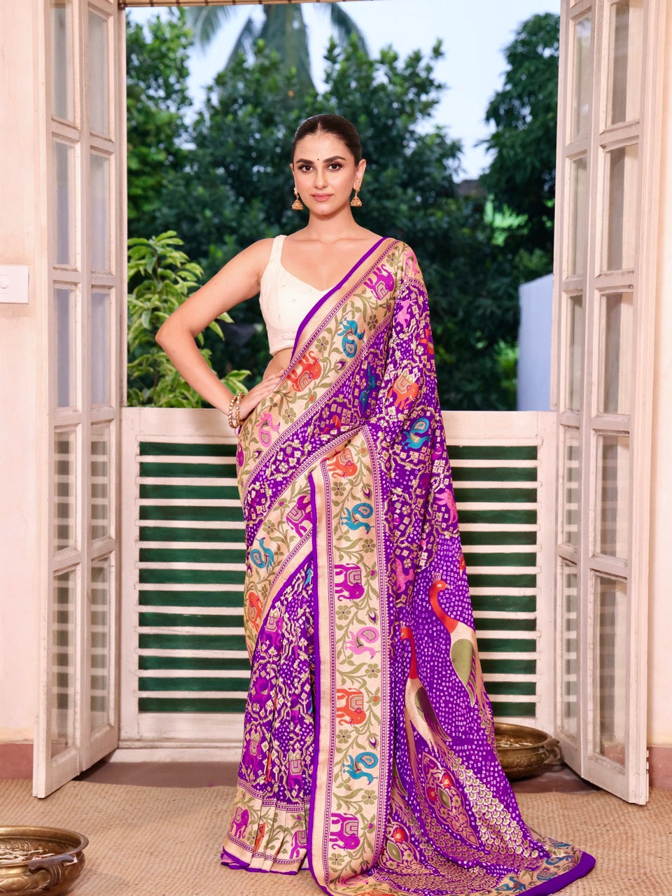 purple-banarasi-georgette-patola-style-bandhani-saree