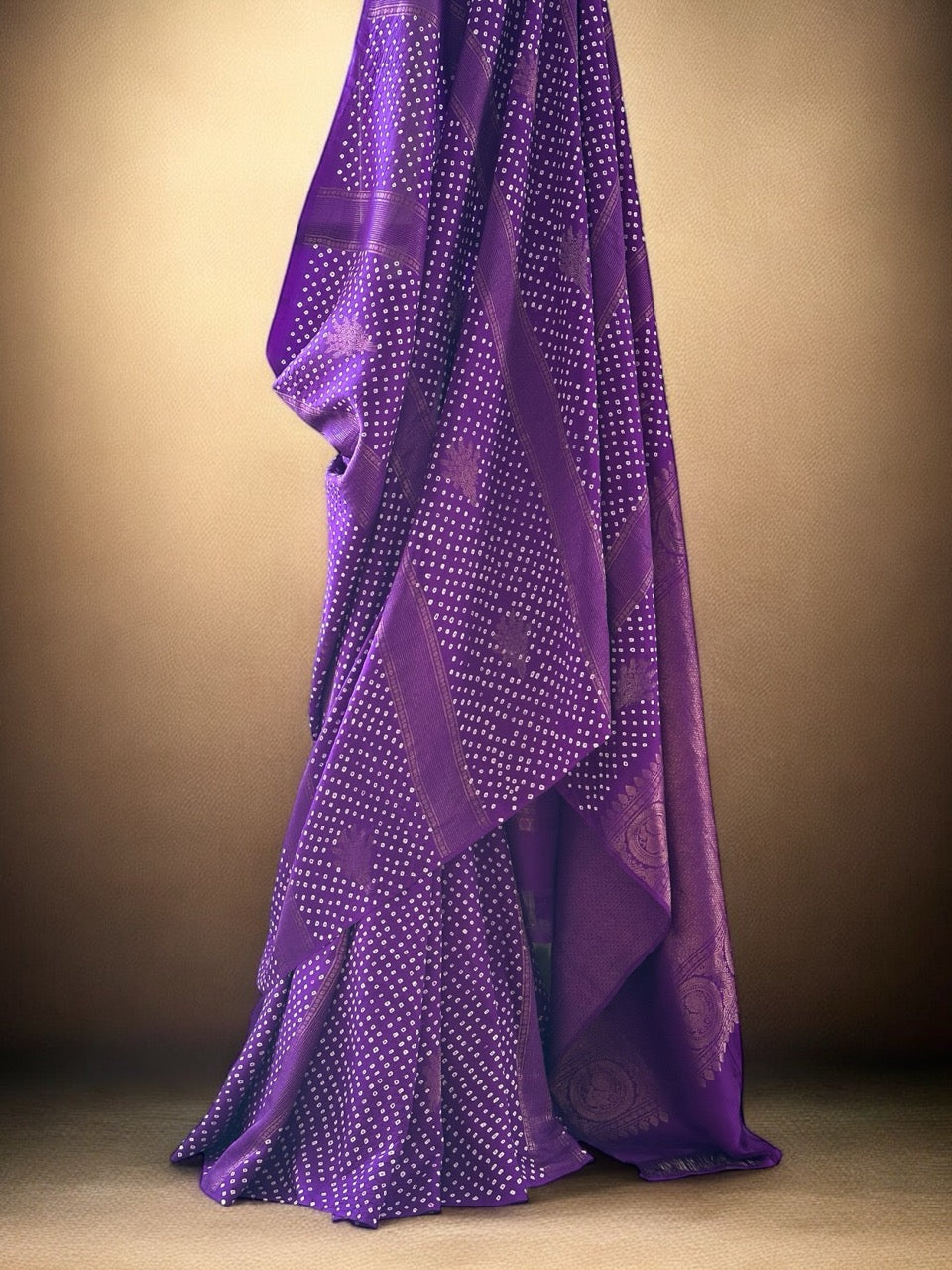 Purple Kanjivaram Silk Bandhani Saree