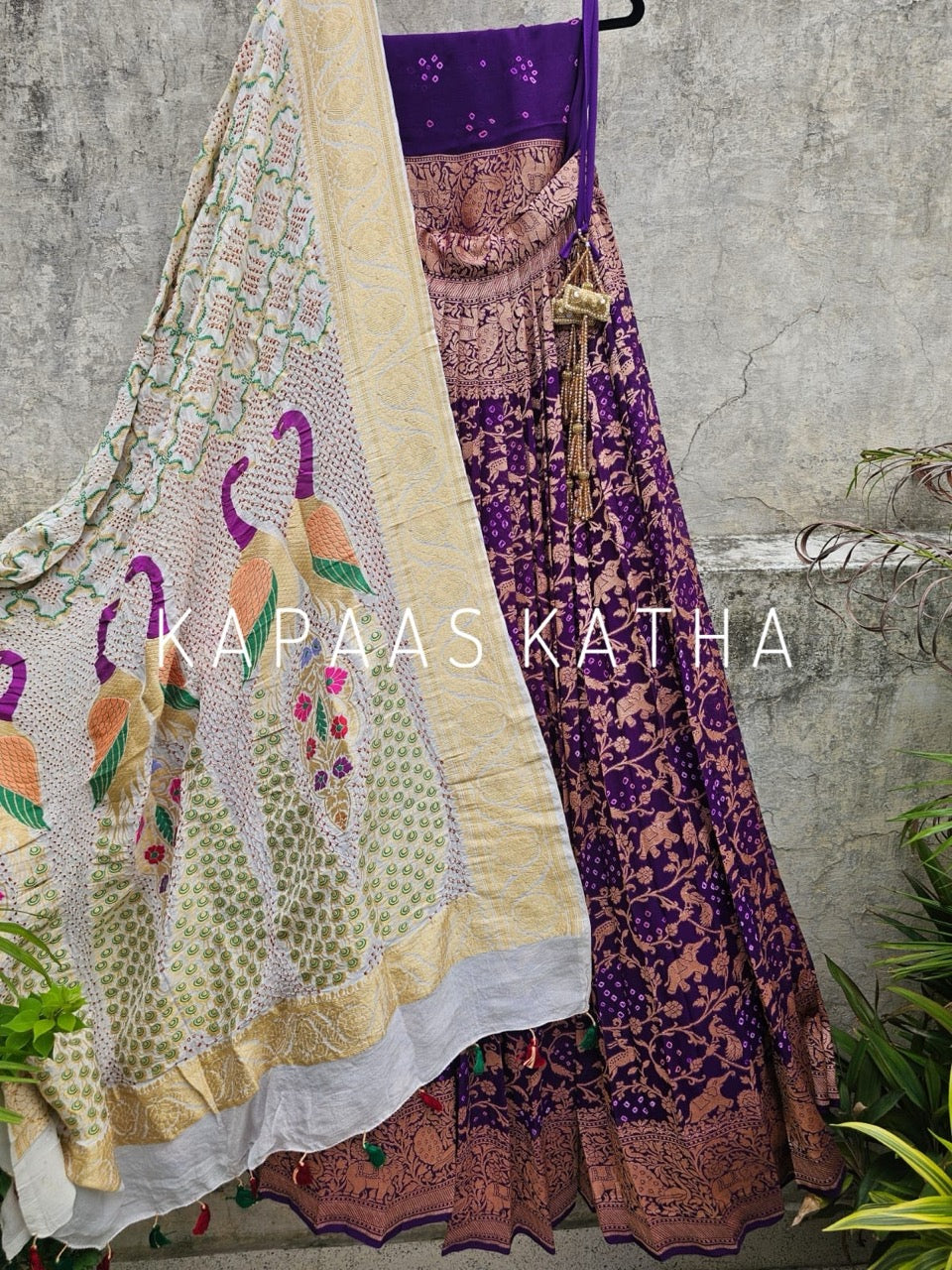 purple-pure-banarsi-georgette-bandhani-lehenga-with-dupatta