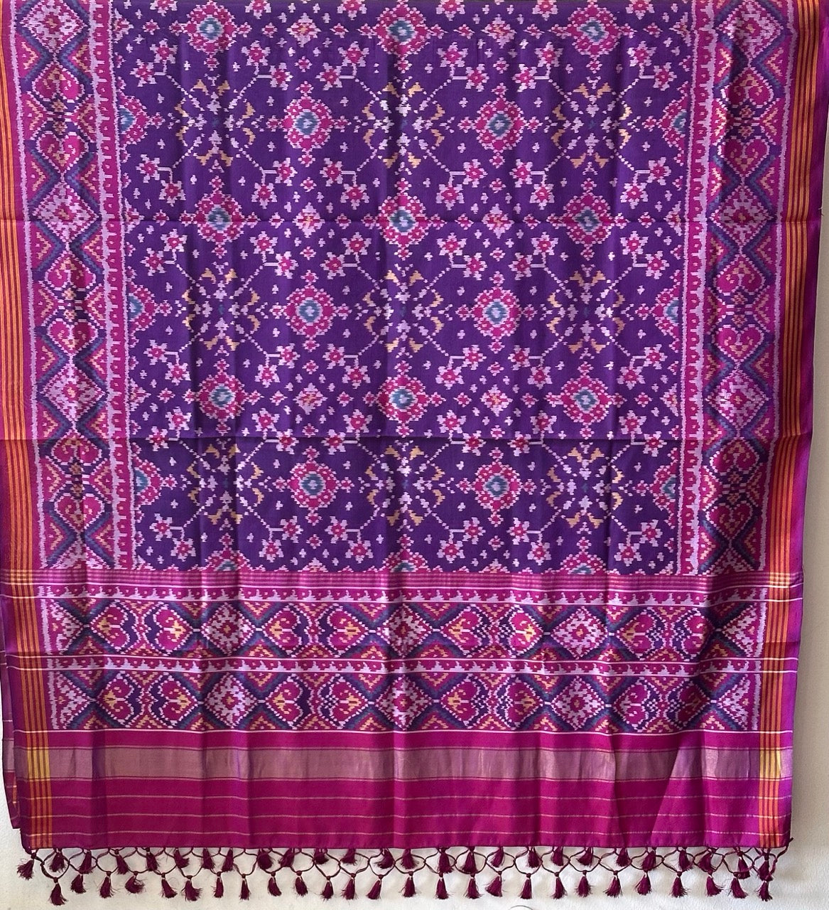 Vibrant Royal Purple Handloom Pure Silk Single Ikat/Patola Dupatta