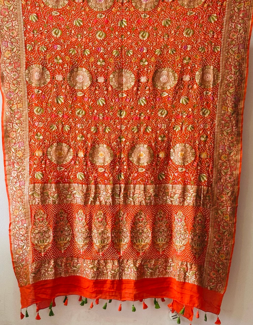 Rang Meenakshi - Orange Pure Banarasi Georgette Meenakari Bandhani Dupatta