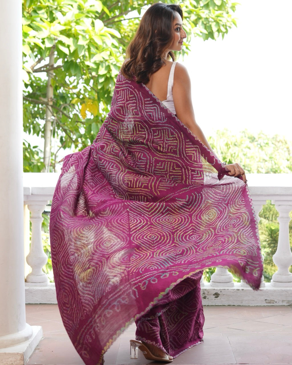 Rangdeep – Crimson Munga Silk Bandhani Saree with Multicoloured Bandhani