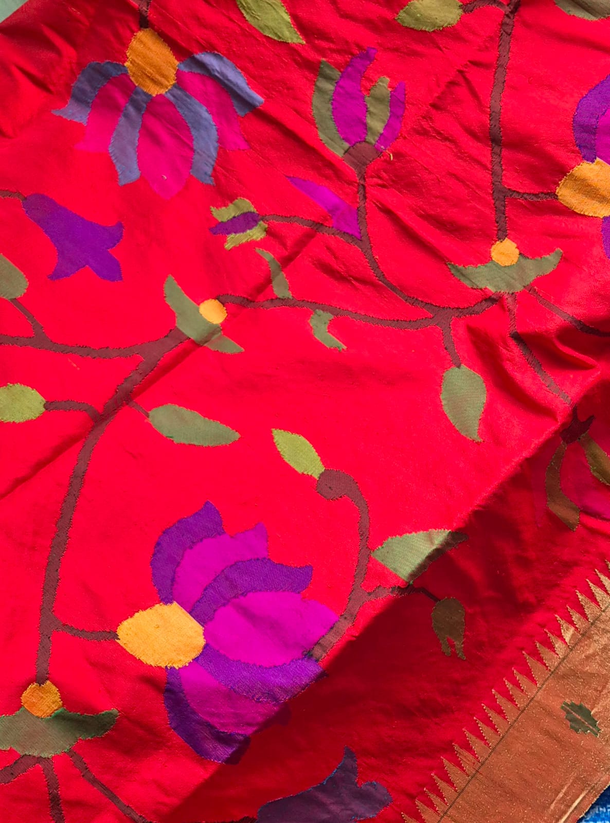 Rangpushp Handloom Pure Silk Paithani Dupatta with Tissue Border