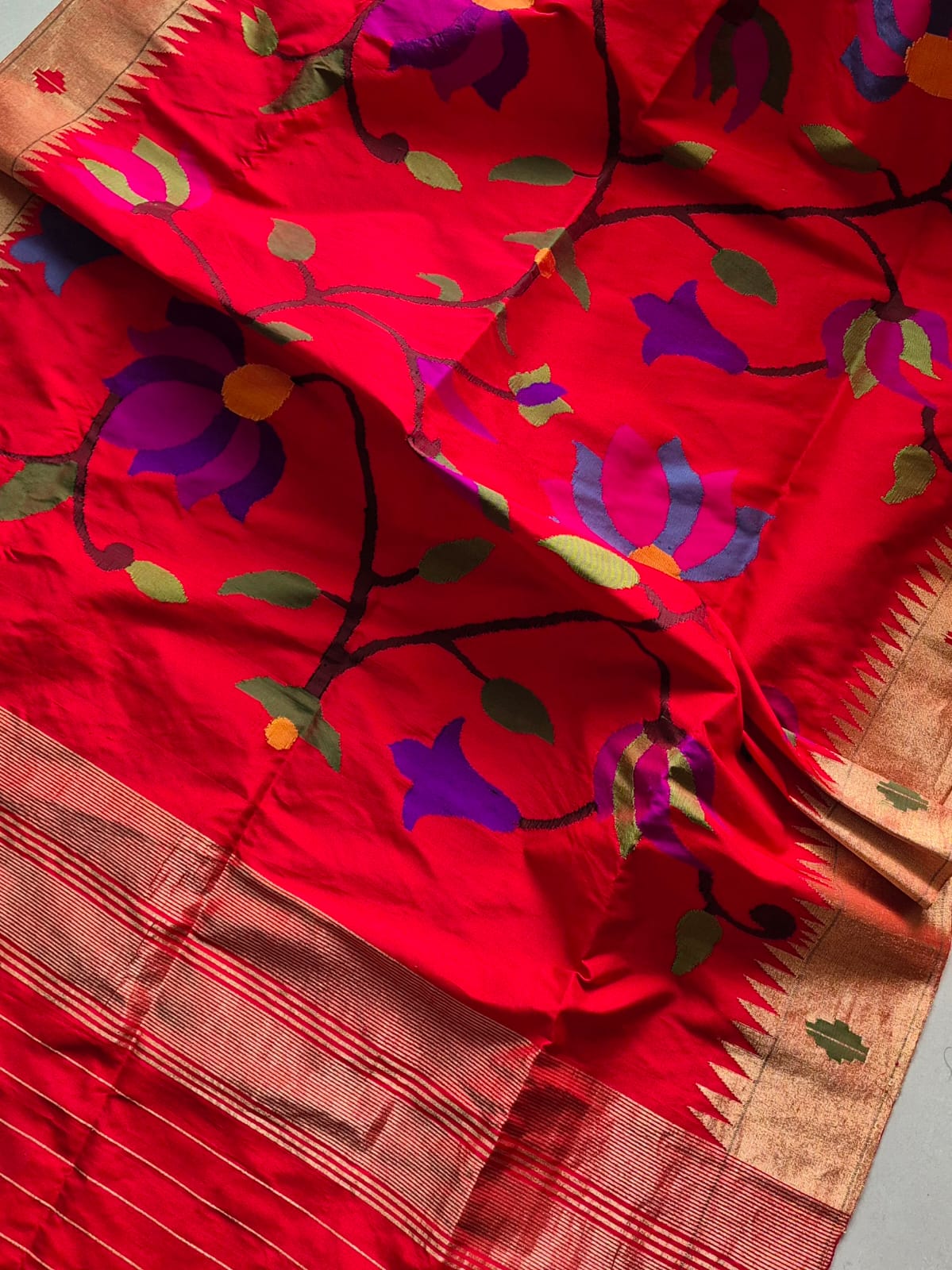 Rangpushp Handloom Pure Silk Paithani Dupatta with Tissue Border