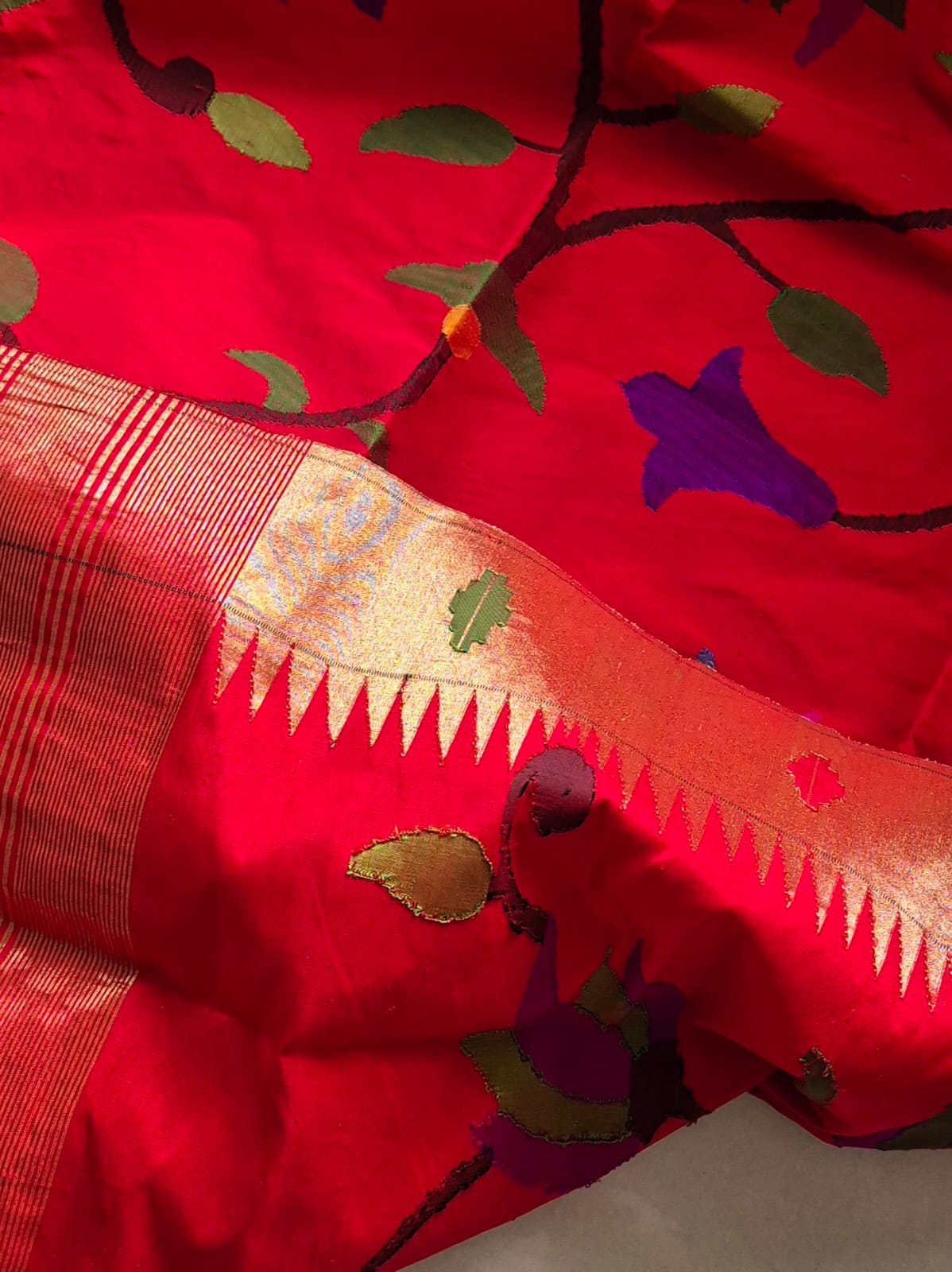 Rangpushp Handloom Pure Silk Paithani Dupatta with Tissue Border