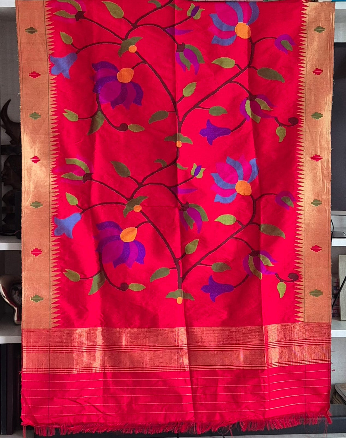 Rangpushp Handloom Pure Silk Paithani Dupatta with Tissue Border