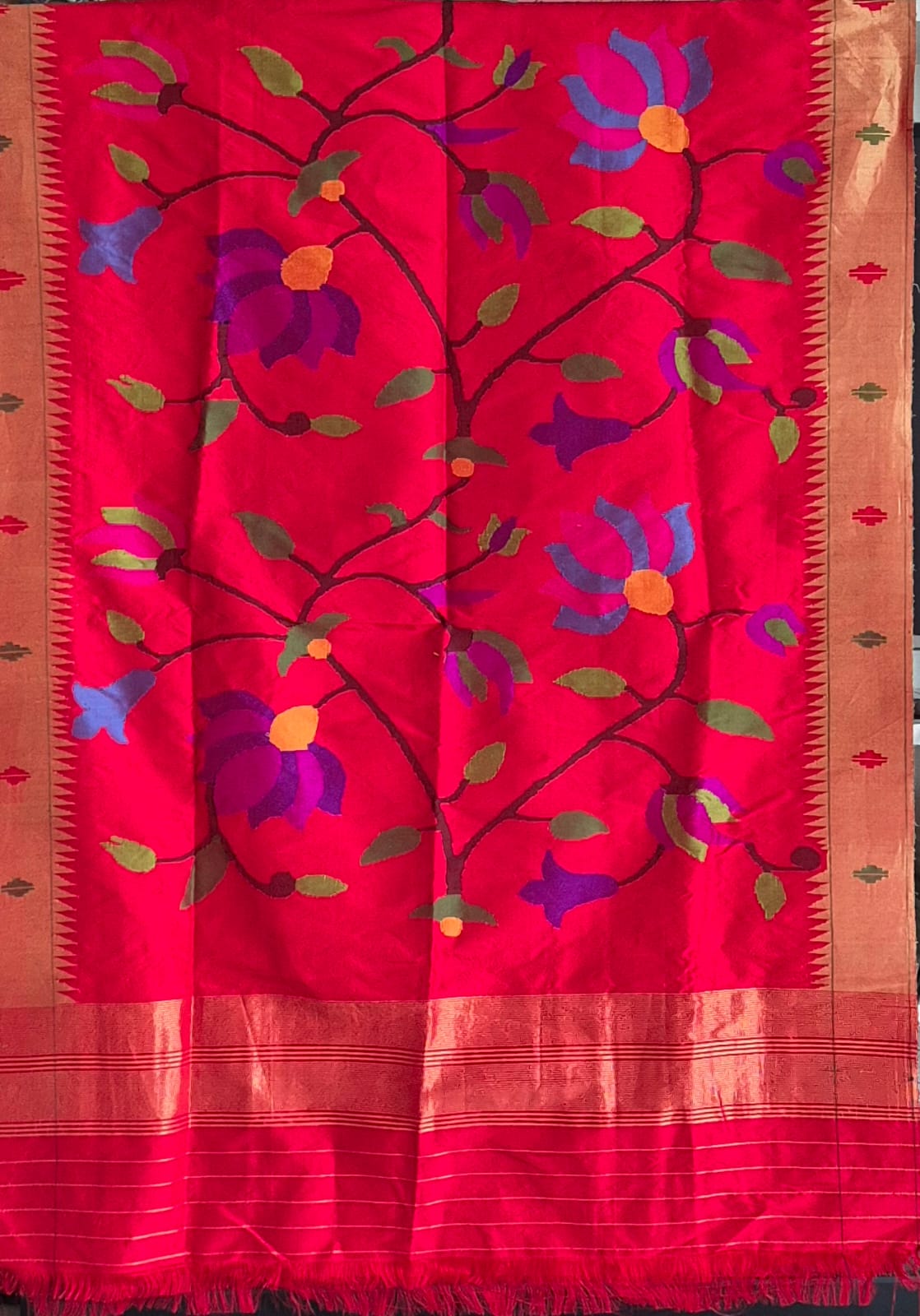 Rangpushp Handloom Pure Silk Paithani Dupatta with Tissue Border