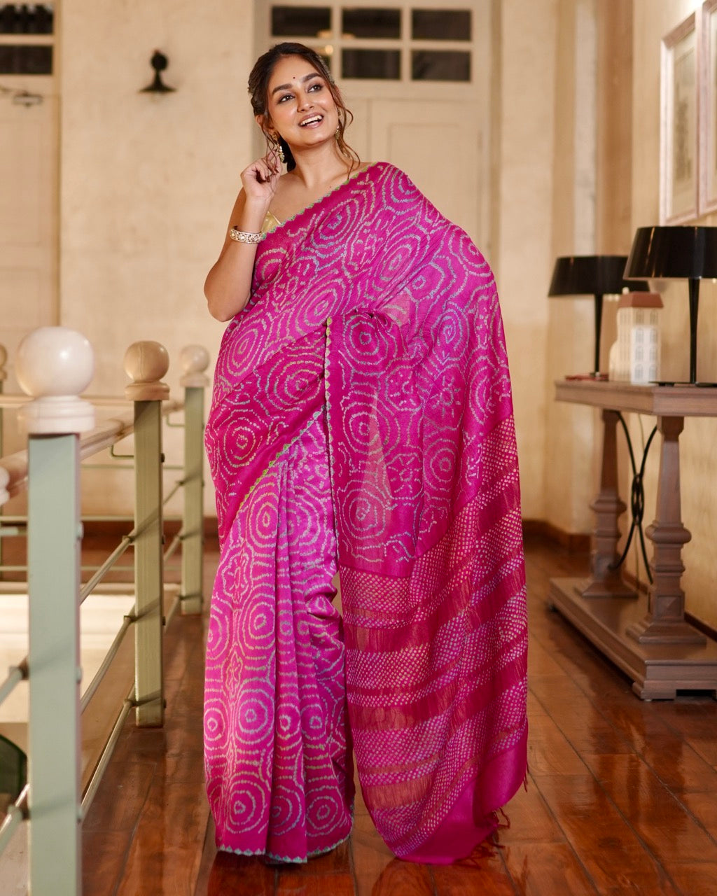 rani-pink-munga-silk-multicolour-bandhani-saree