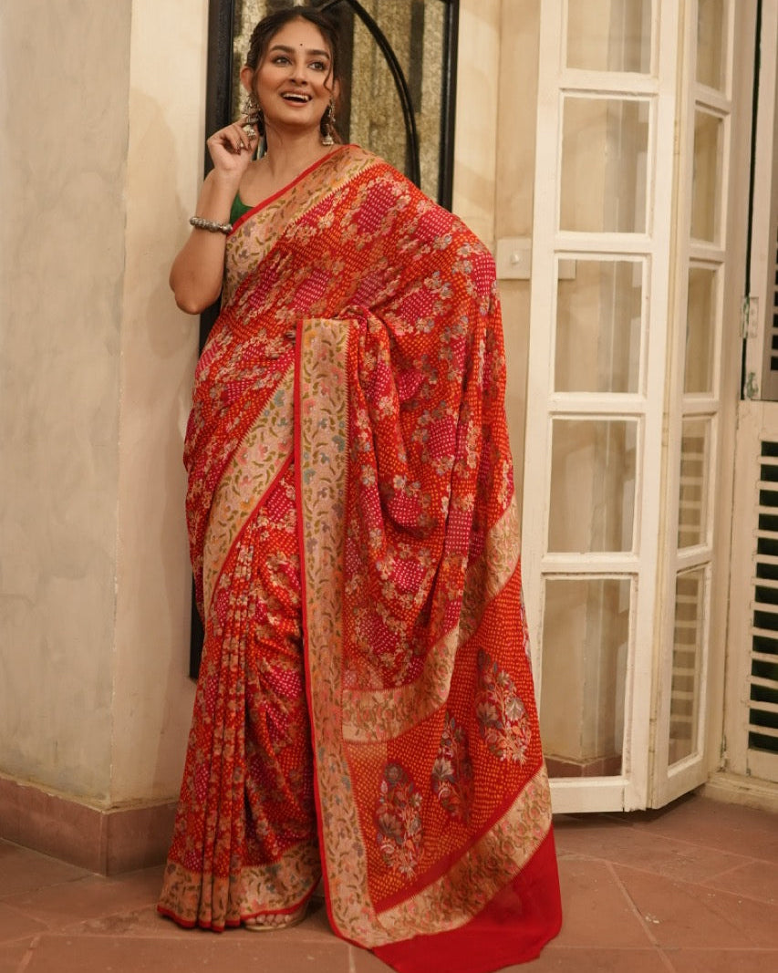 red-banarasi-georgette-meenakari-bandhani-saree