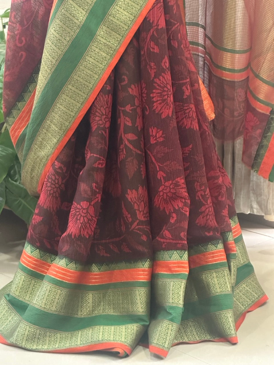 red-black-kota-cotton-kalamkari-saree-front-view