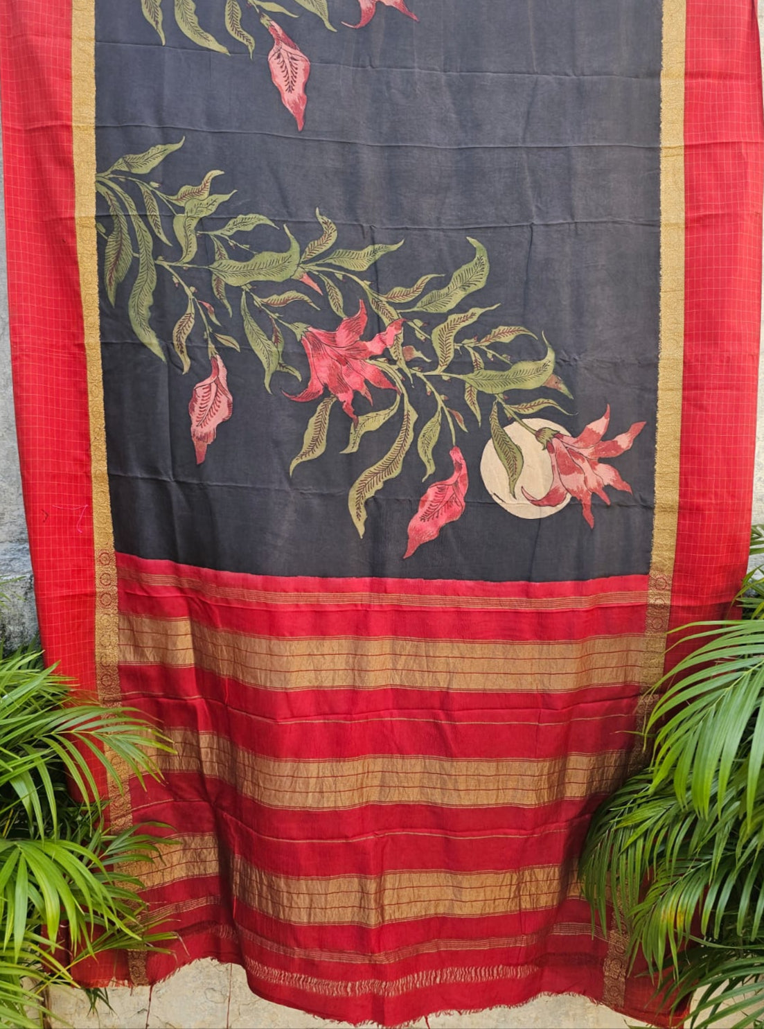 red-border-floral-kanjivaram-kalamkari-saree-full-view