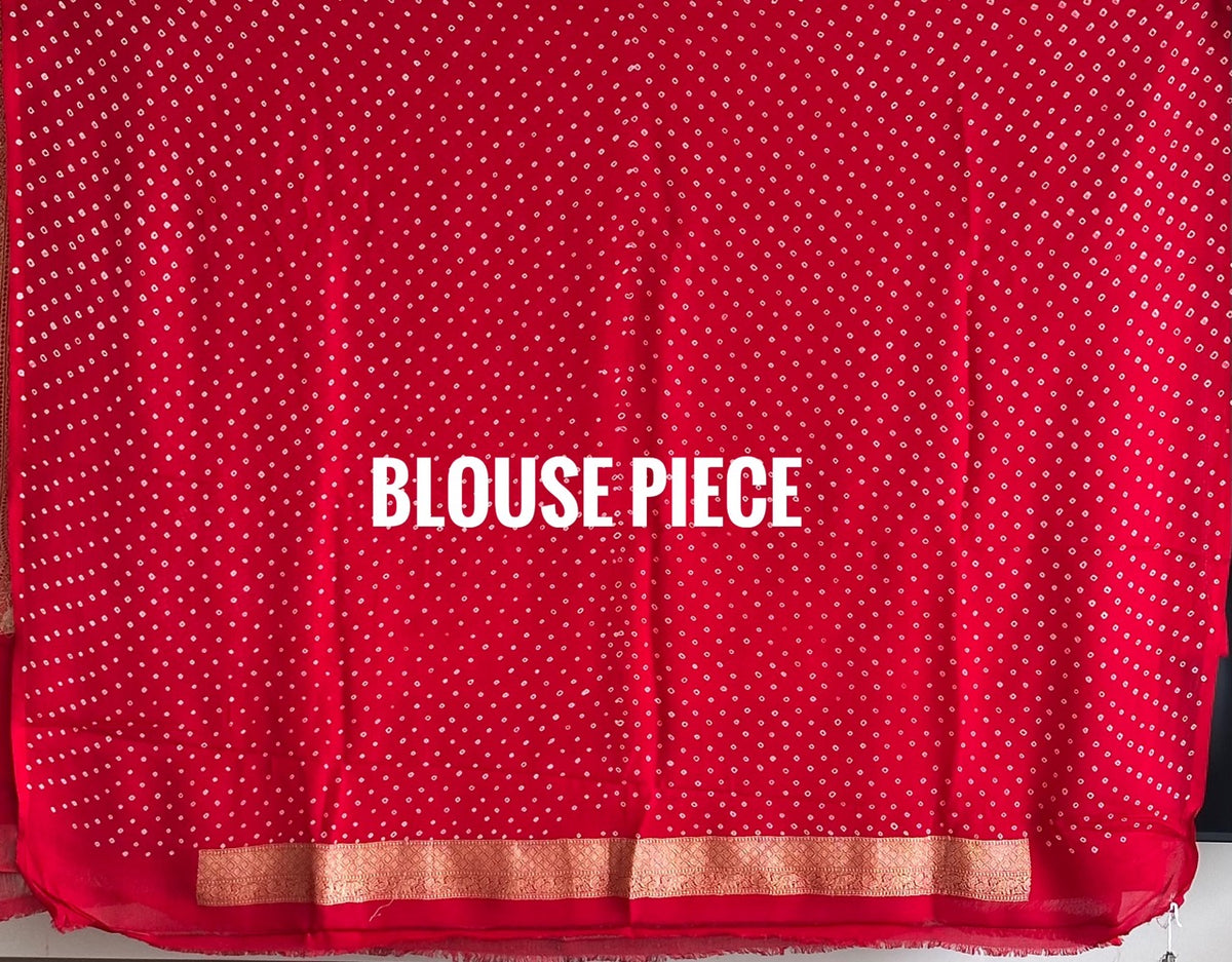 Red Exquisite Handloom Banarasi Georgette Bandhani Saree