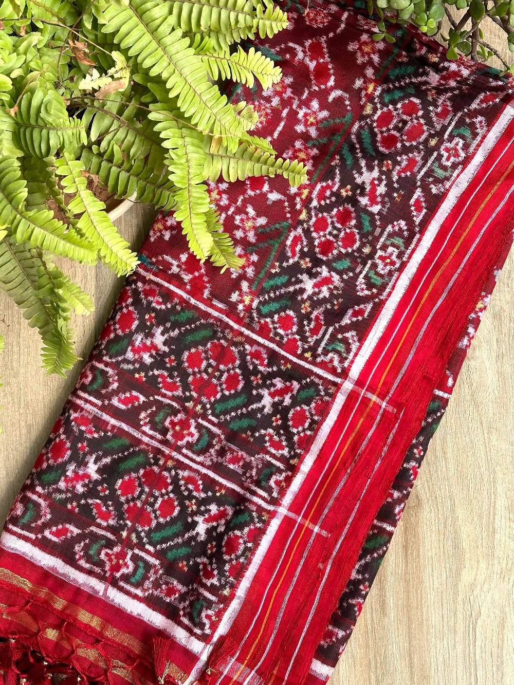 Red Floral Theme Pure Silk Double Ikat/Patan Patola Dupatta