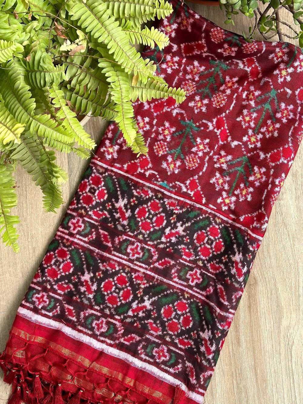Red Floral Theme Pure Silk Double Ikat/Patan Patola Dupatta