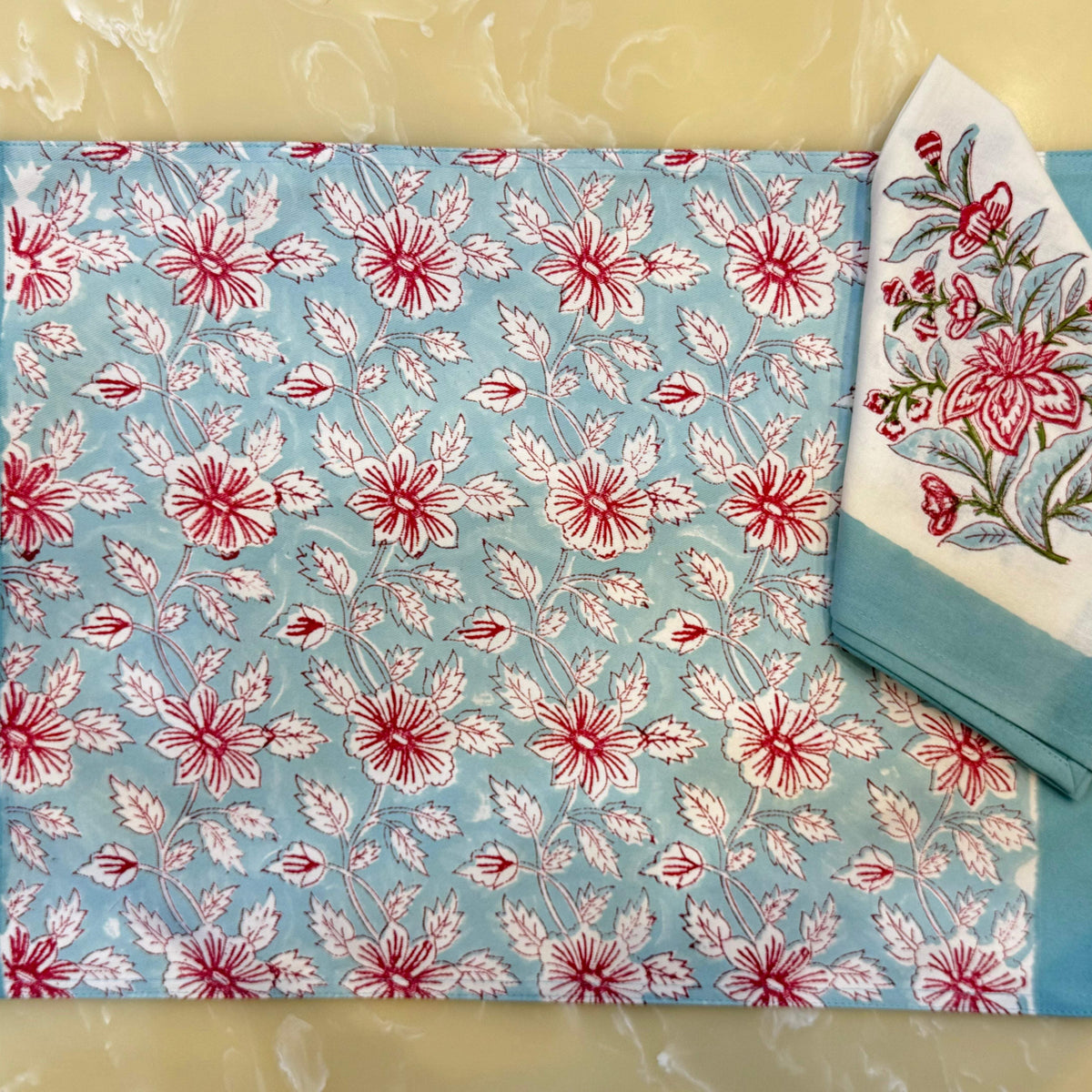 Red - Kalamkari Block Print Table Napkin (Set of 4) 18