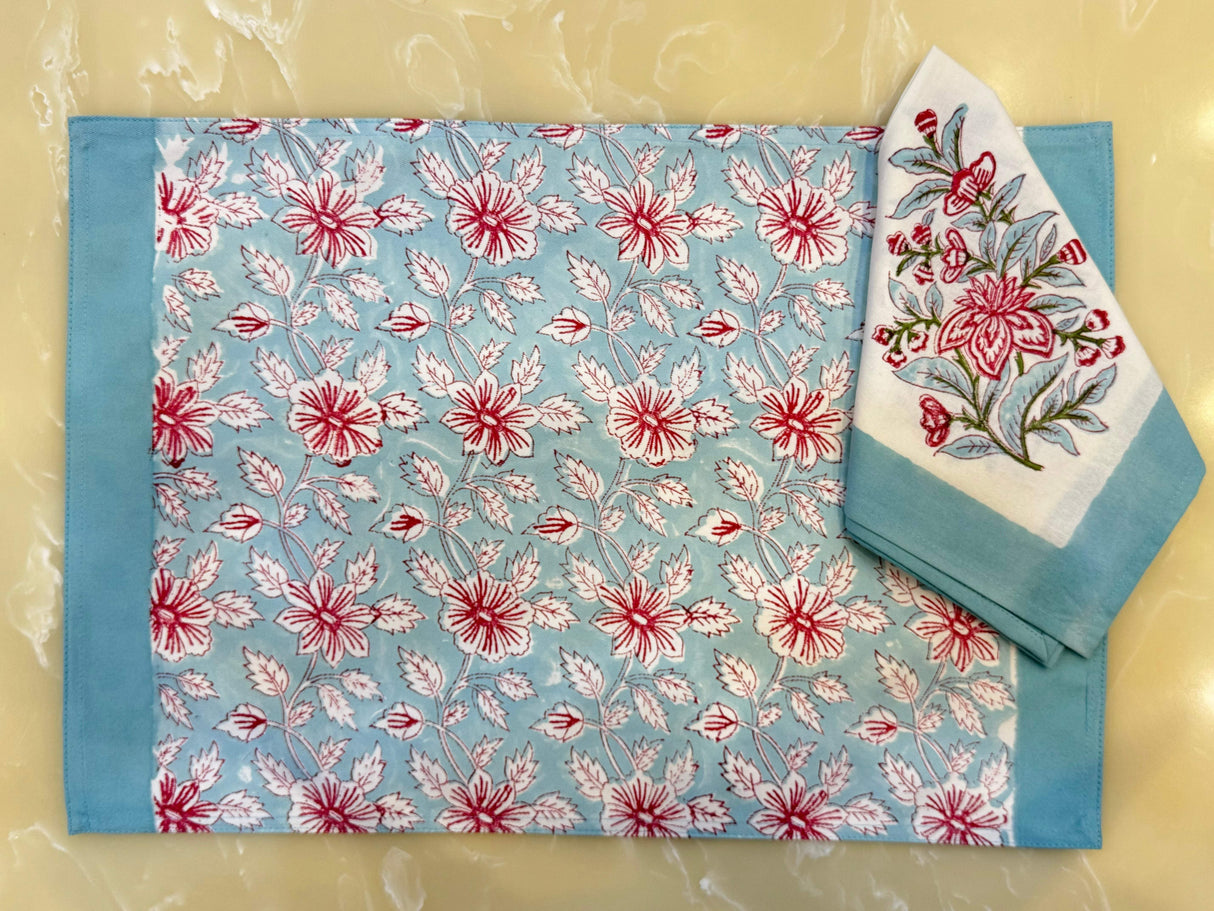 red-flower-blockprint-table-mat-napkin-6-seater-full-view