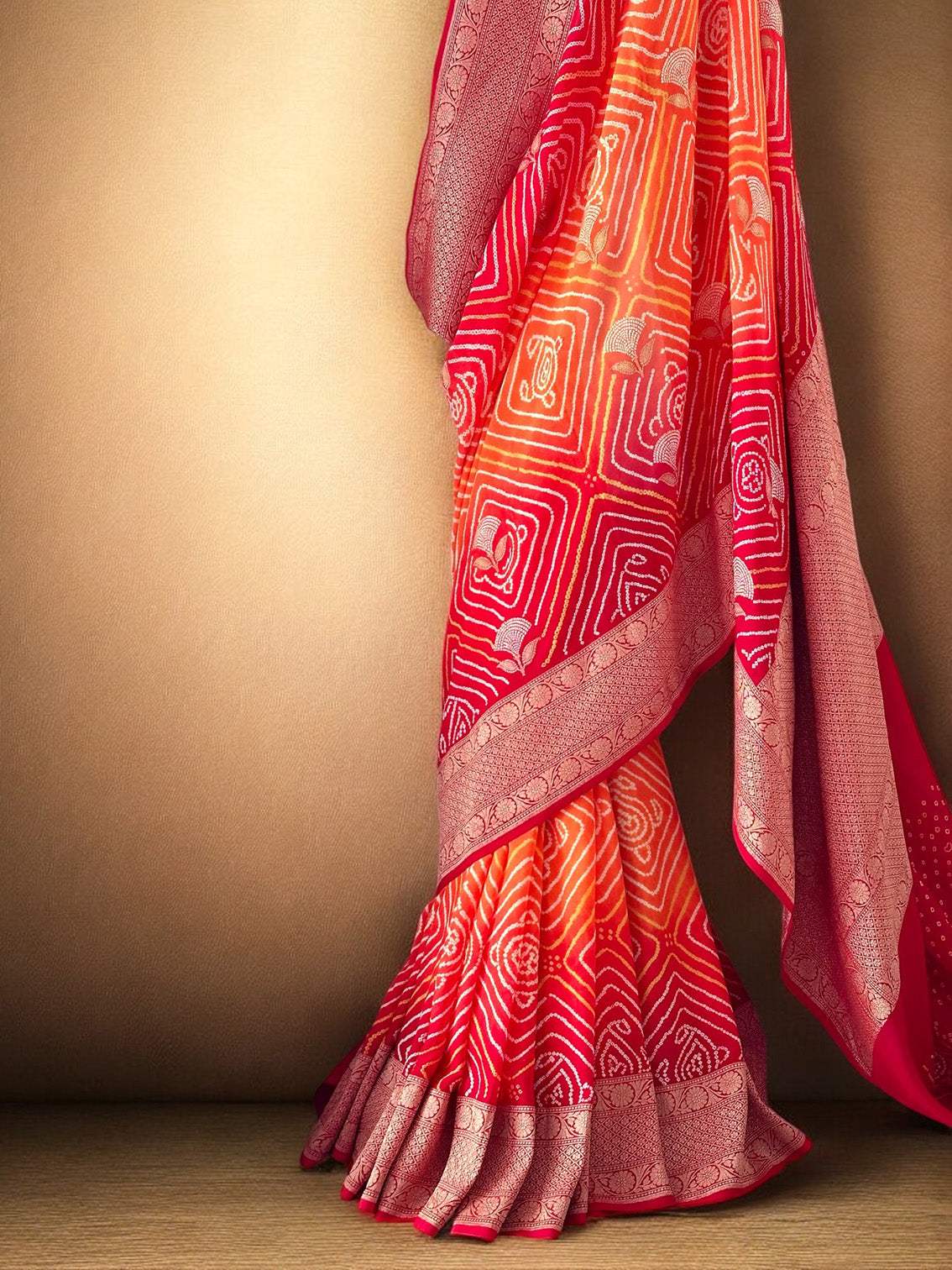 red-orange-banarasi-georgette-rai-bandhani-saree