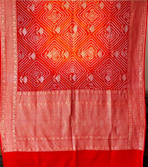 red-orange-banarasi-georgette-rai-bandhani-saree