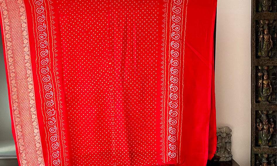 red-orange-banarasi-georgette-rai-bandhani-saree