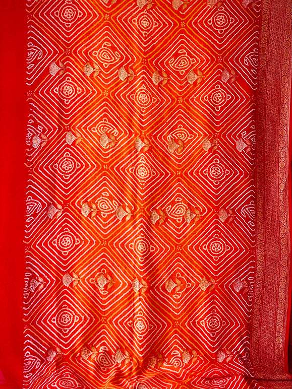 red-orange-banarasi-georgette-rai-bandhani-saree