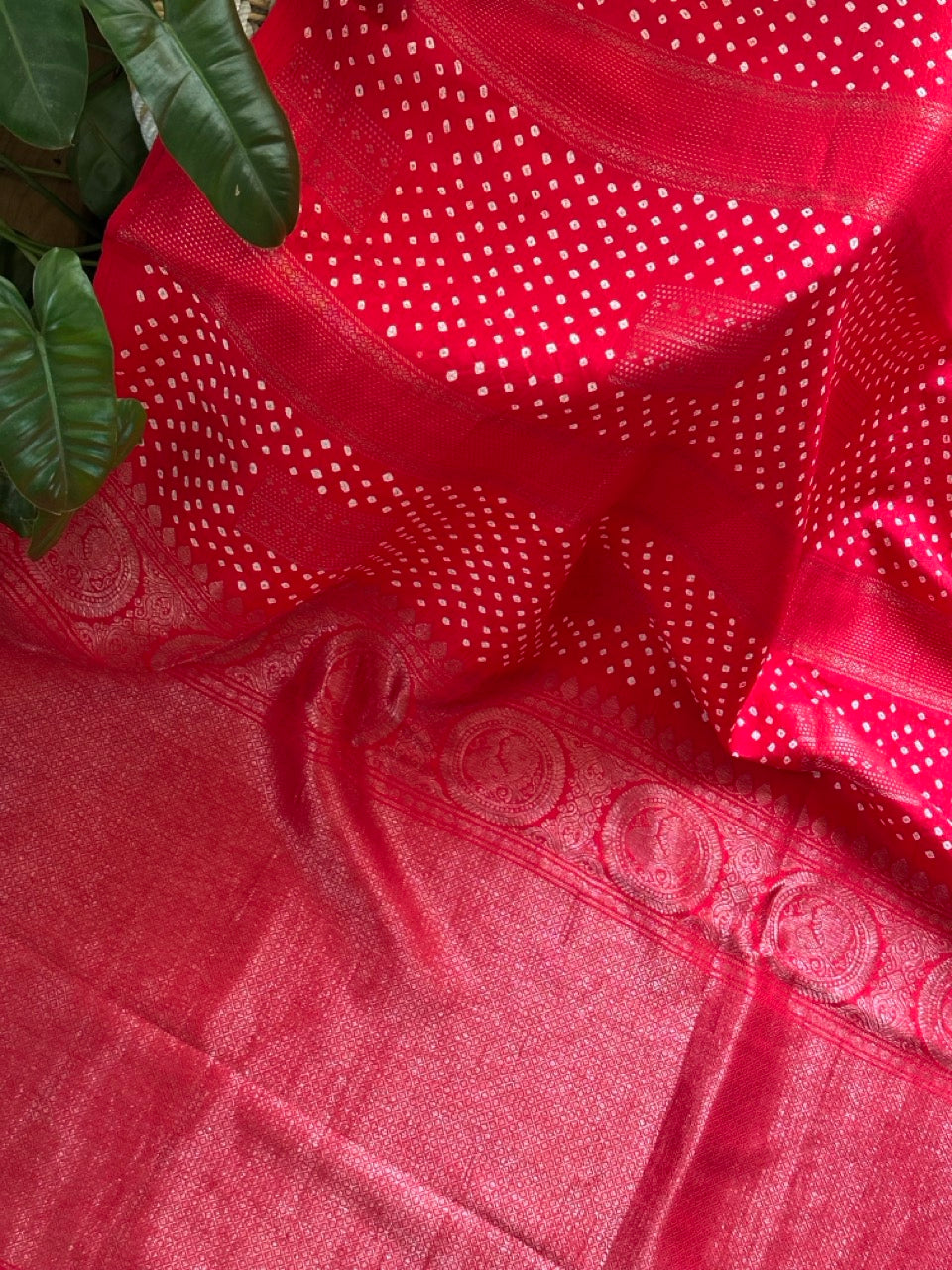 Red Kanjivaram Silk Bandhani Saree