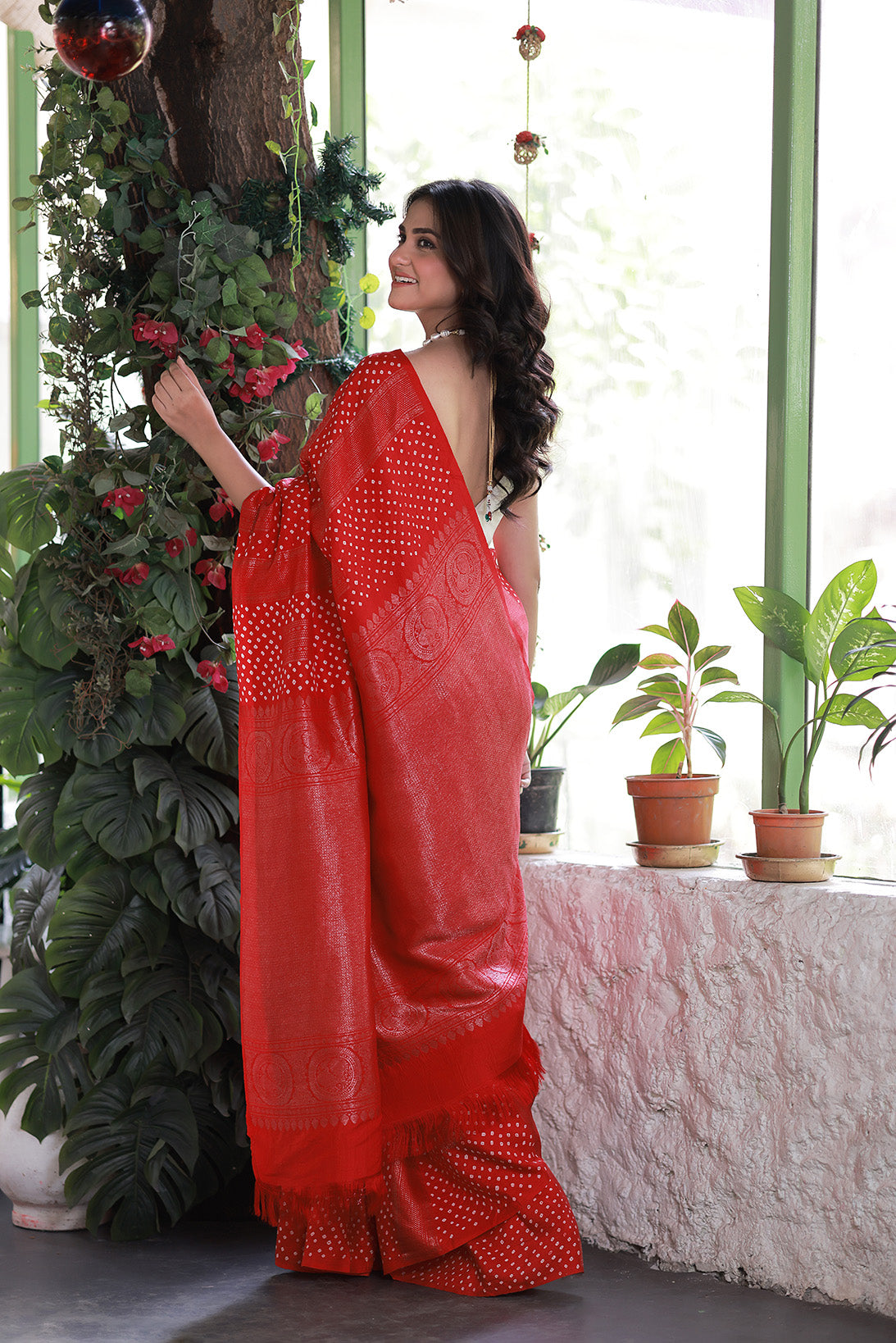 Red Kanjivaram Silk Bandhani Saree