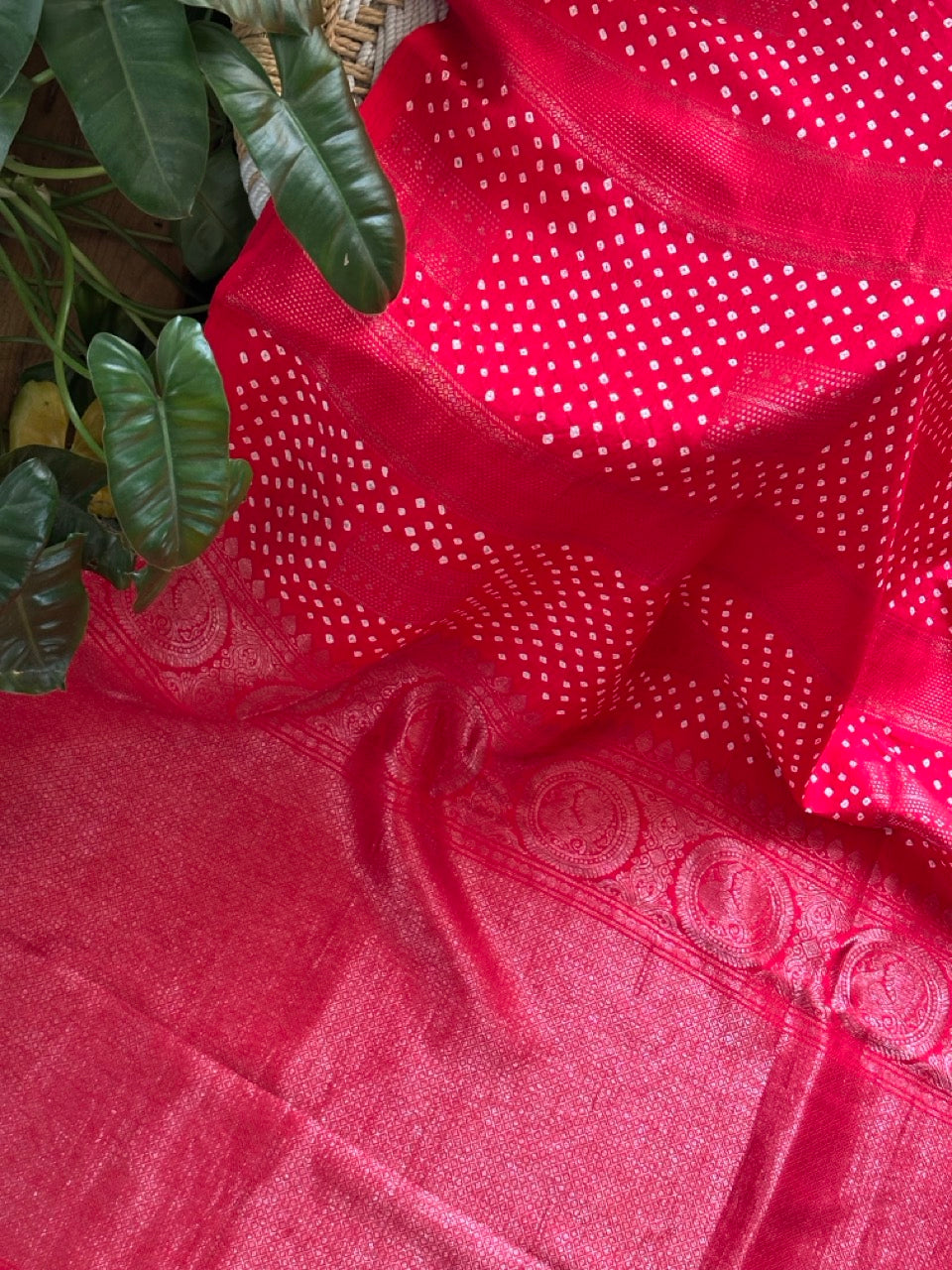 Red Kanjivaram Silk Bandhani Saree