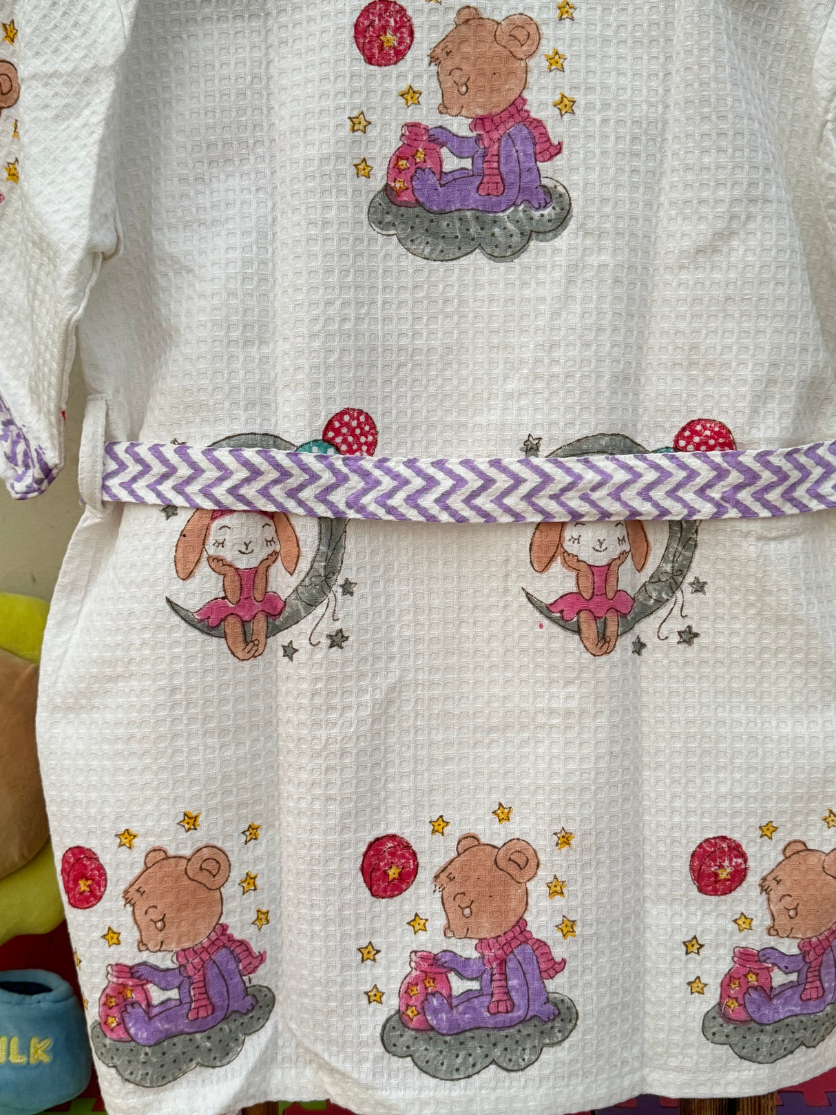 purple moon and stars bathrobe for girls handmade and handblock printed for resale