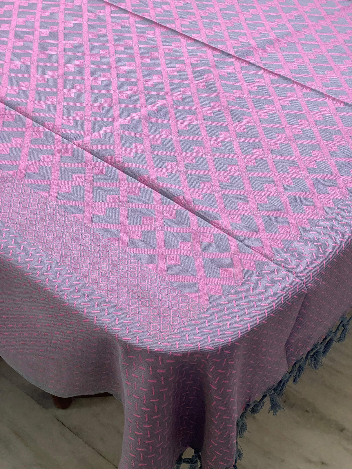 reversible-purple-grey-theme-woven-cotton-table-cloth-6-seater-angled-view