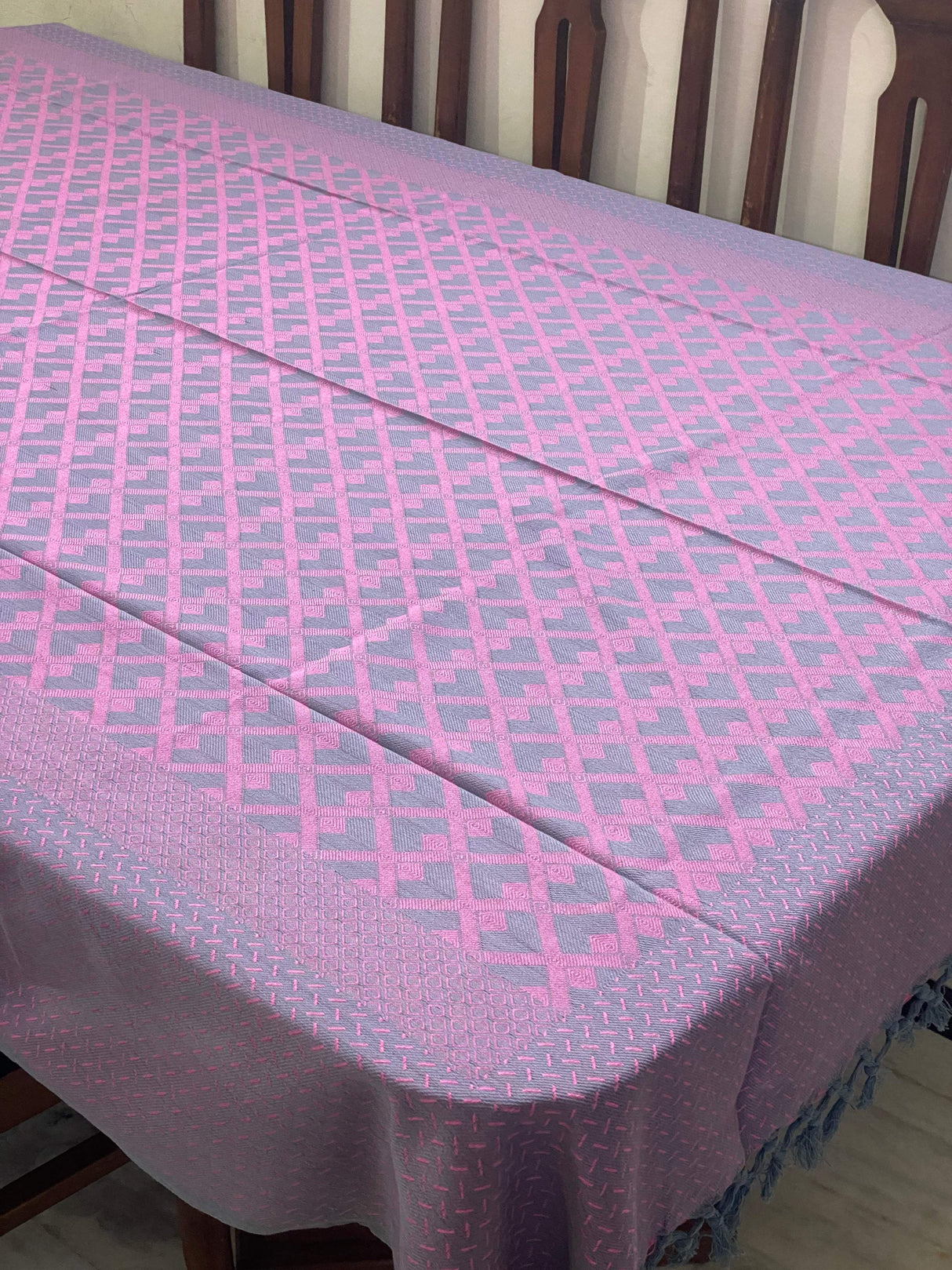 reversible-purple-grey-theme-woven-cotton-table-cloth-6-seater-front-view