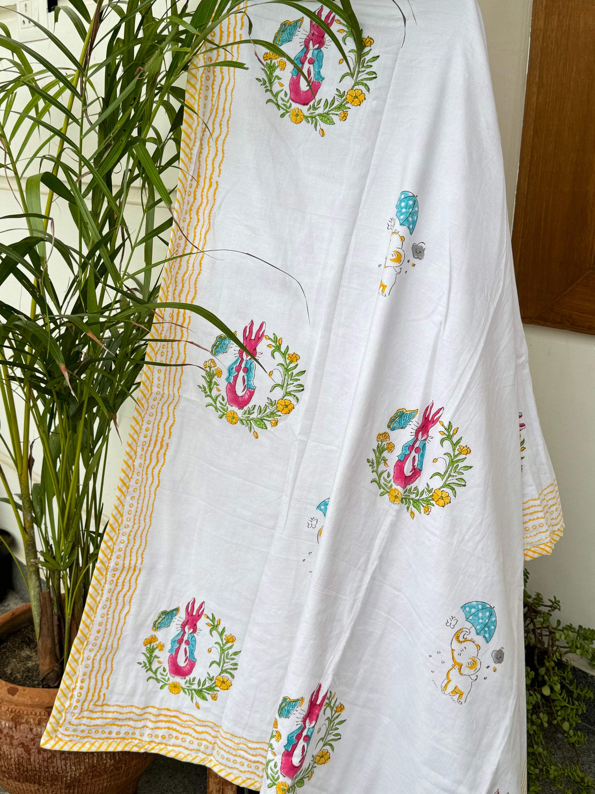 peter pan block printed nursery zoo animals reversible dohar mulmul cotton sustainable lightweight summer blanket wholesale bulk gifting baby shower