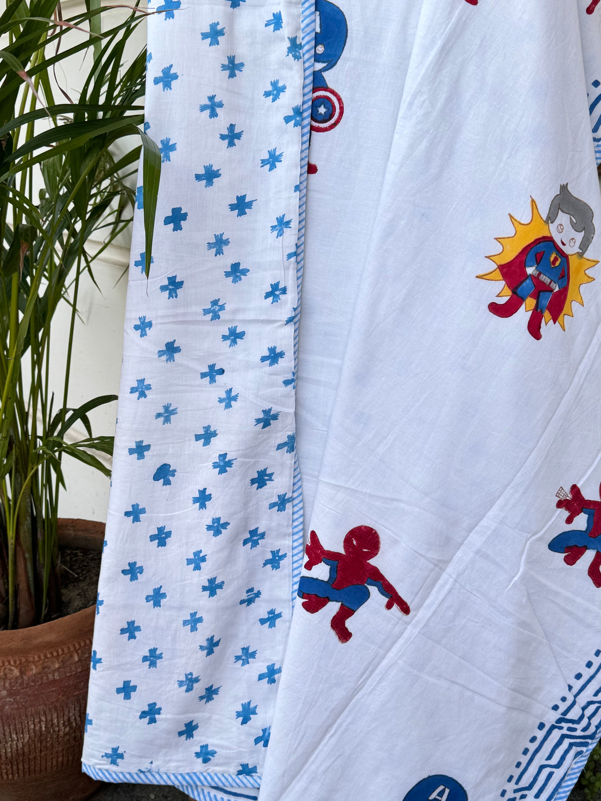 handmade superhero AC blanket mulmul cotton Avengers Spiderman Captain America summer essential sustainable wholesale resellers India USA UK