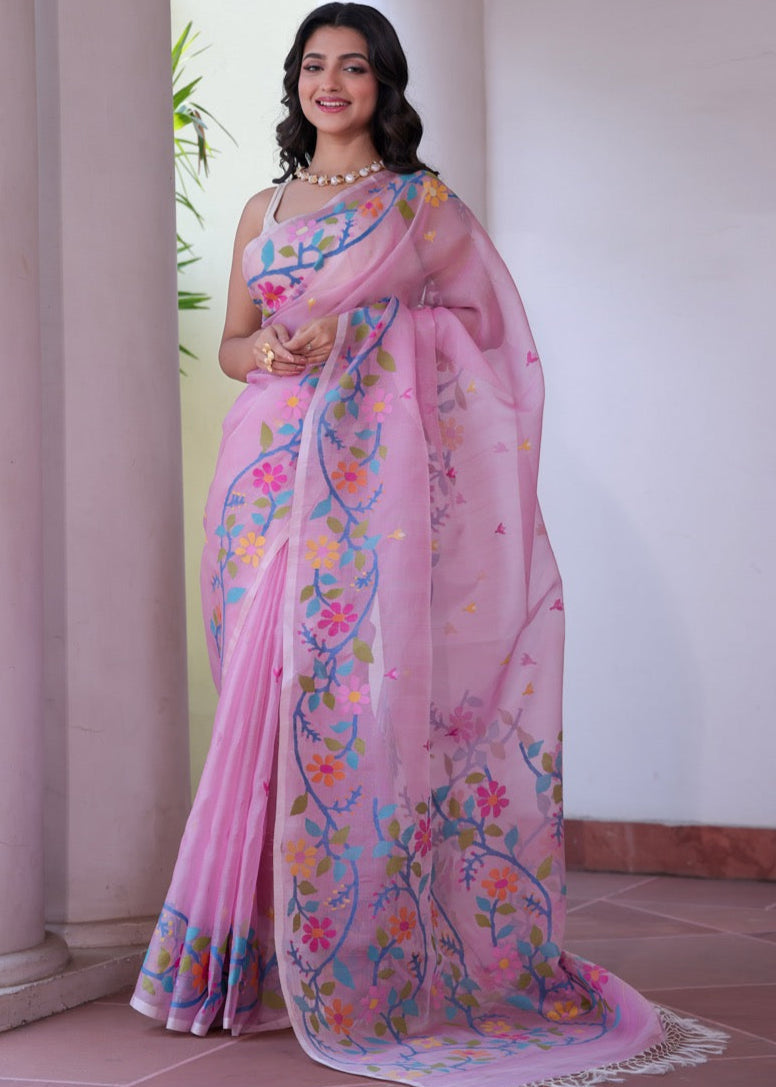 Rooh Gulabi - Handloom Muslin Silk Saree with Jamdani weaving