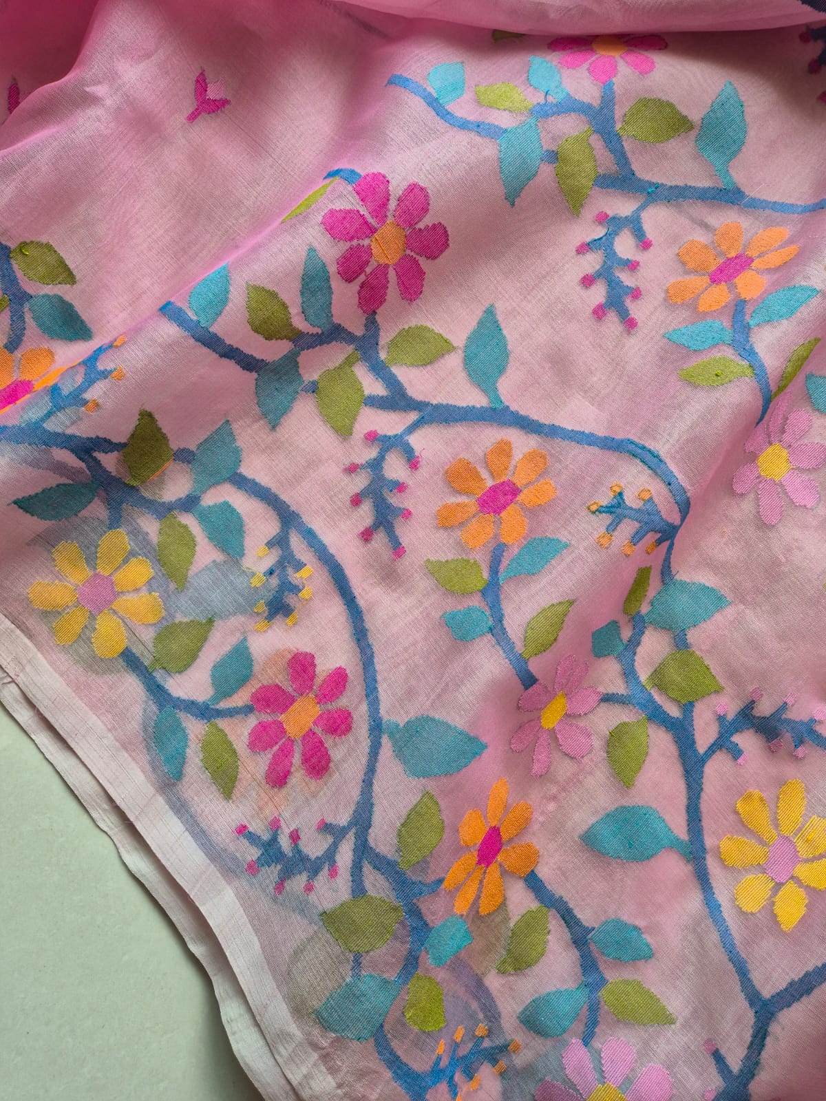 Rooh Gulabi - Handloom Muslin Silk Saree with Jamdani weaving