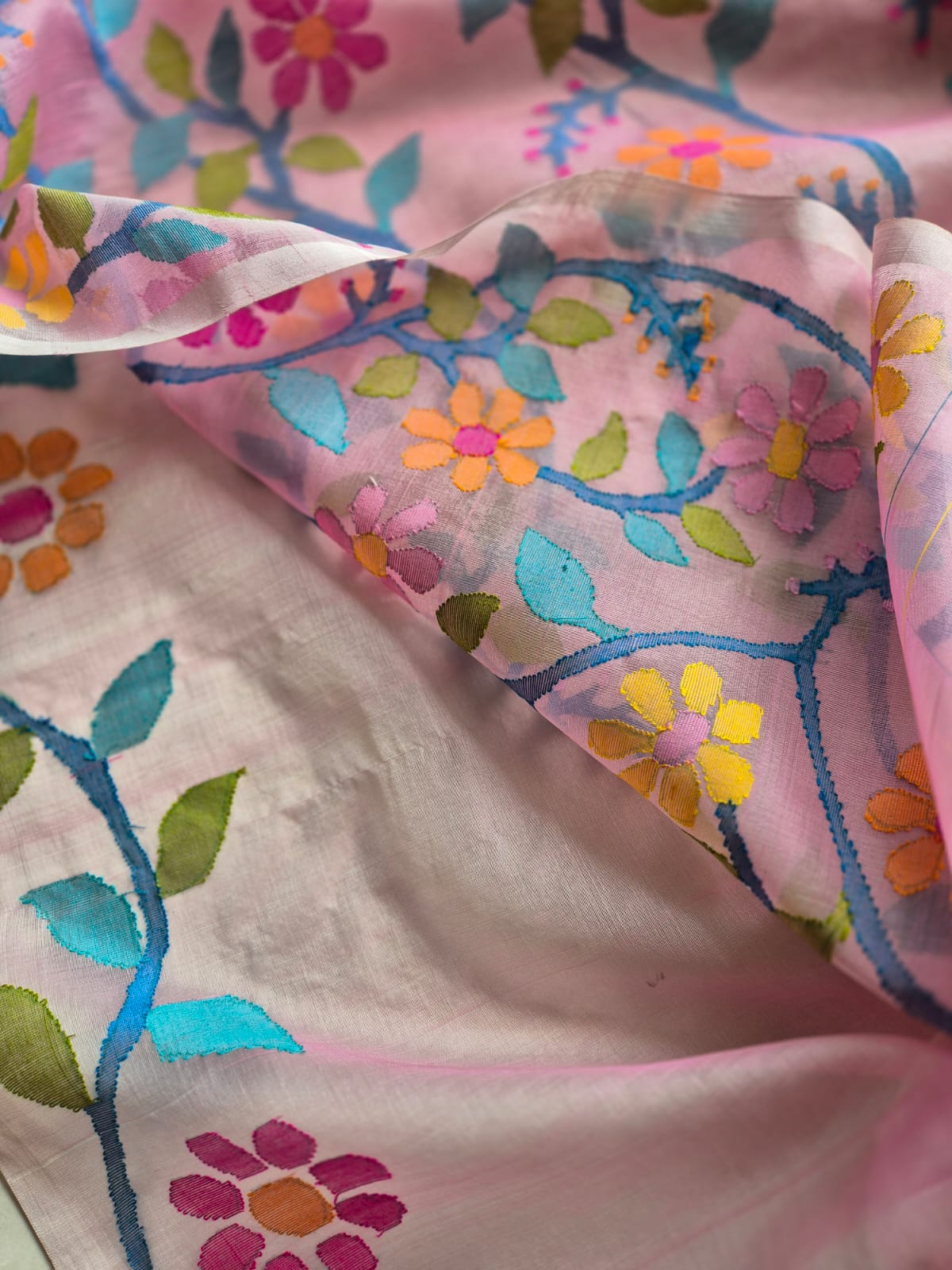 Rooh Gulabi - Handloom Muslin Silk Saree with Jamdani weaving