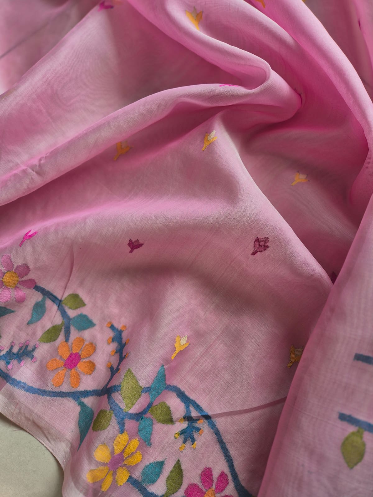 Rooh Gulabi - Handloom Muslin Silk Saree with Jamdani weaving