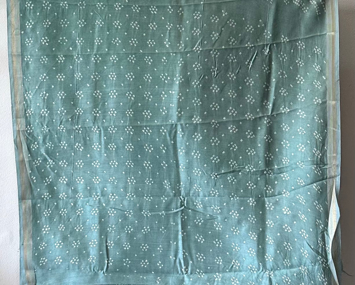 Sea Greenish Grey Chiniya Silk Circular Pattern Bandhani Saree
