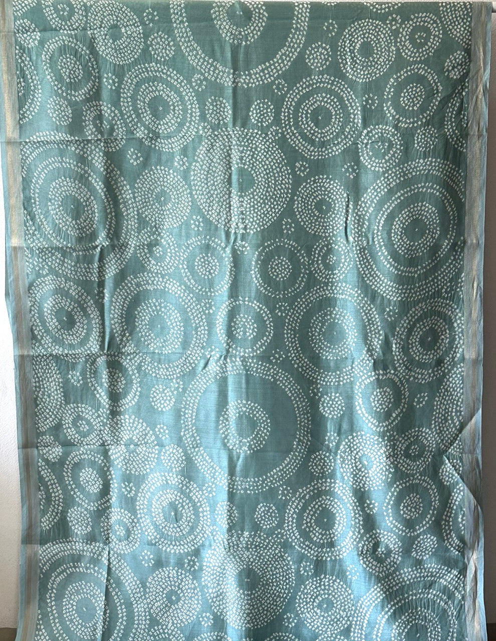 Sea Greenish Grey Chiniya Silk Circular Pattern Bandhani Saree