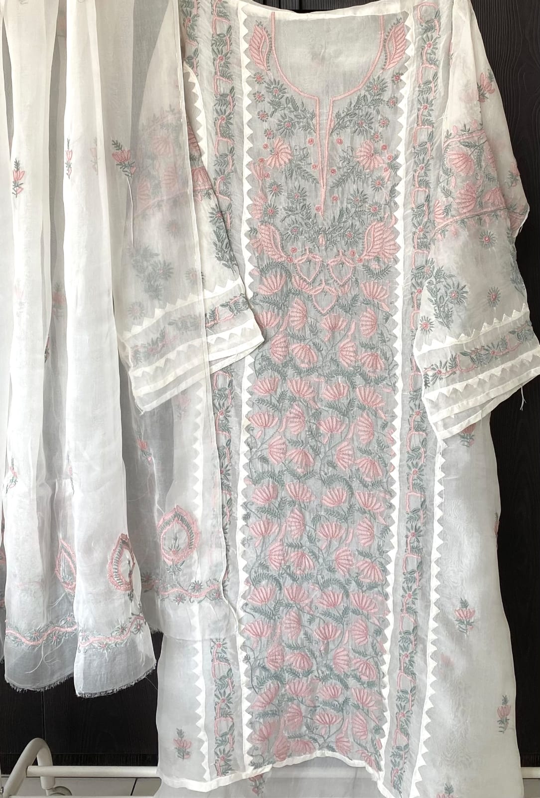Shabnam - A-line Chikankari Organza Unstitched Suit Set