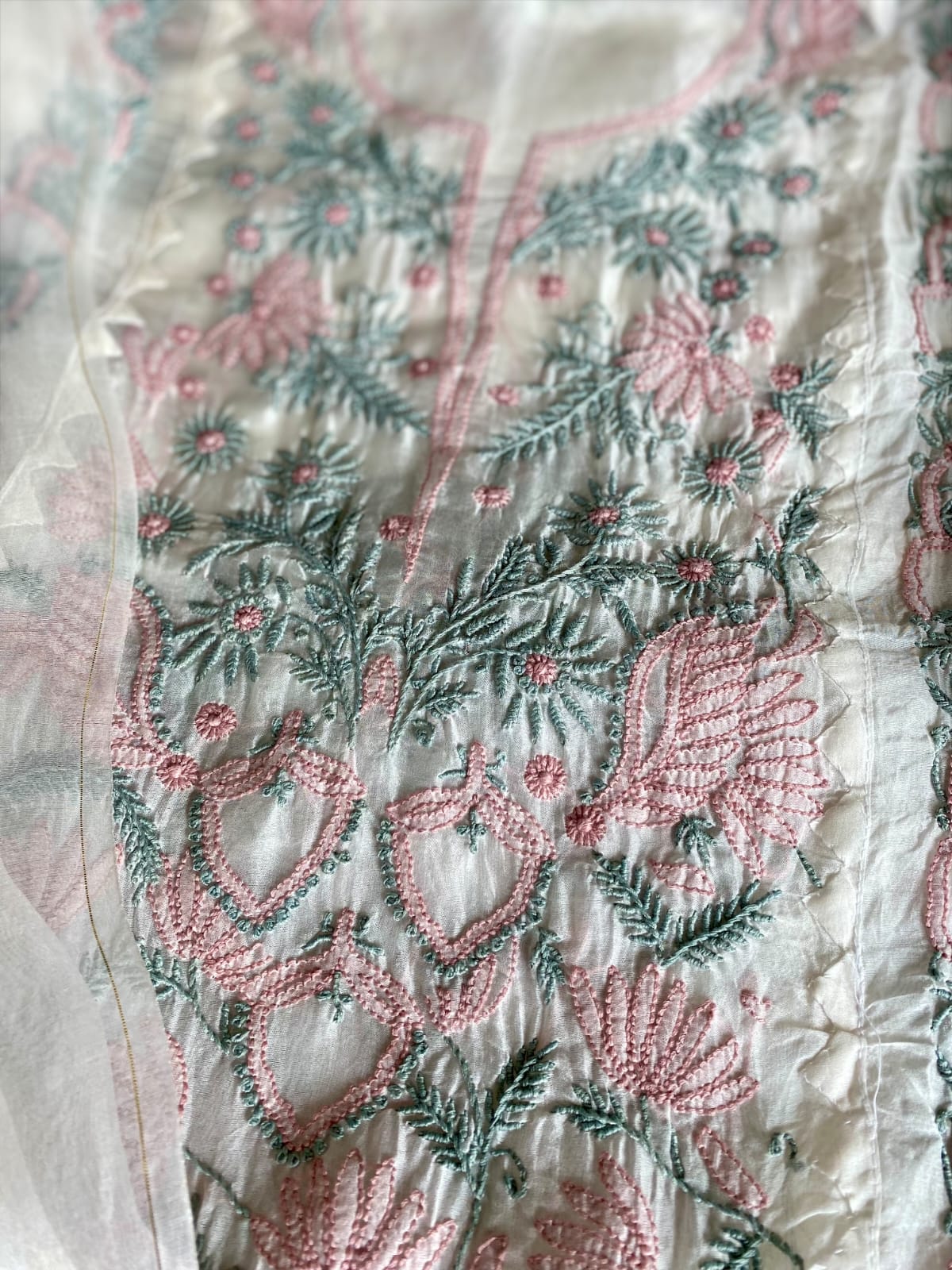 Shabnam - A-line Chikankari Organza Unstitched Suit Set