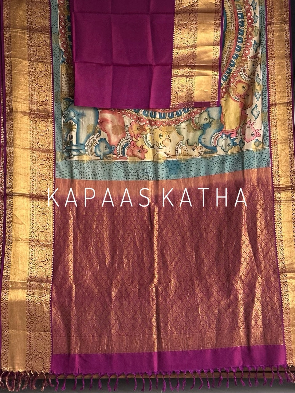 ram sita theme kanjivaram silk kalamkari saree
