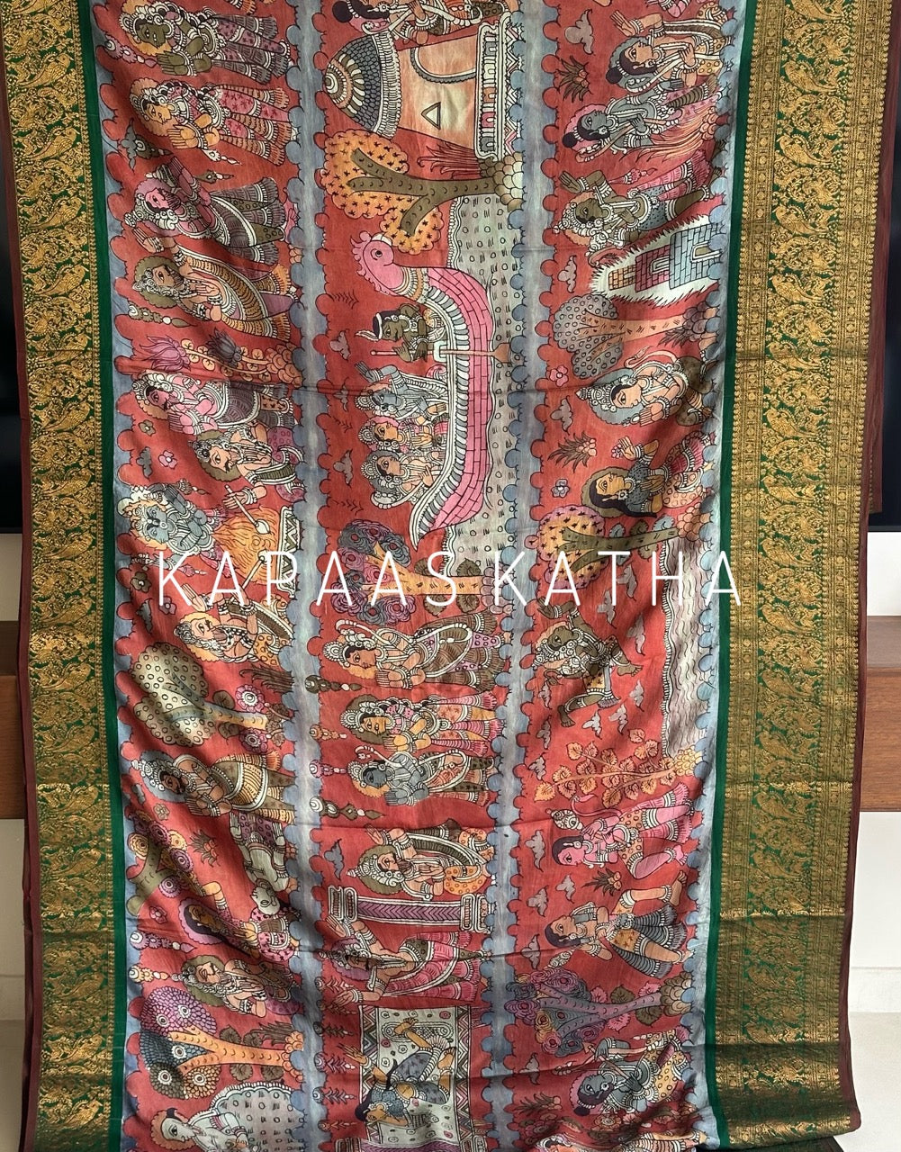 Handpainted Kalamkari Kanjivaram Silk Saree | Kapaas Katha