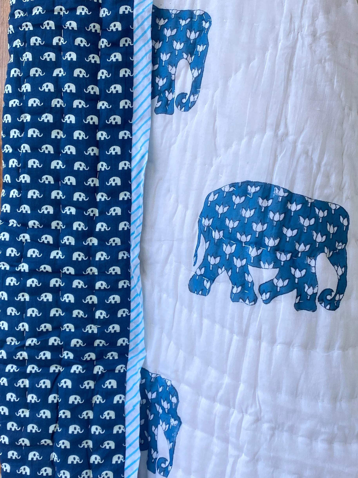 artisan-handcrafted-blue-elephant-print-kids-quilt-with-lightweight-summer-use-for-retail-in-uae-and-uk