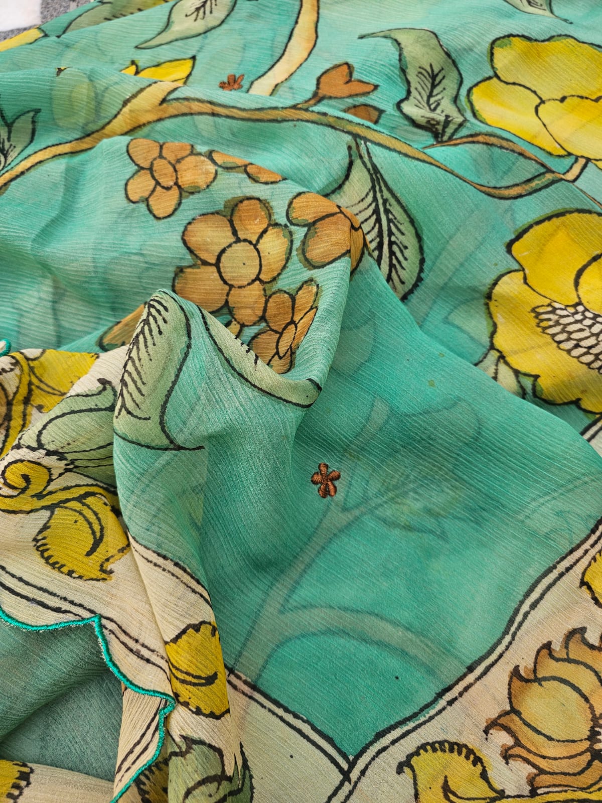 soft-drape-turquoise-kalamkari-chiffon-saree