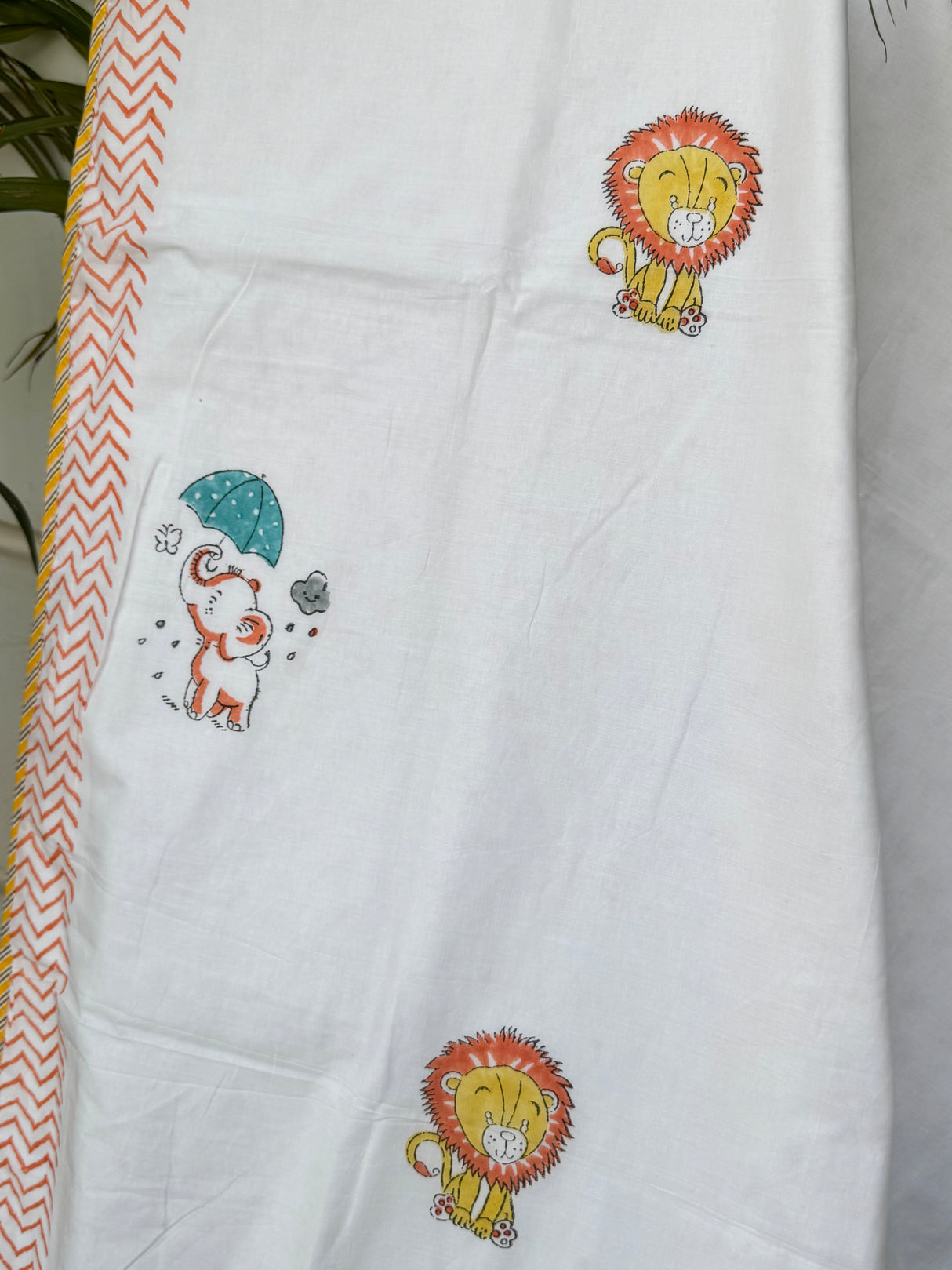 handblock printed simba lion elephant dohar reversible with flannel layer perfect birthday gift idea
